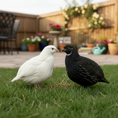 Black and white Coturnix quail hatching eggs from Quailz.com in a 50:50 mix, available in different egg counts.