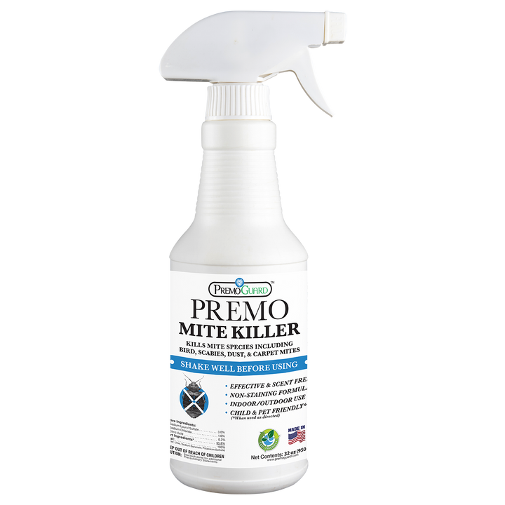 32oz Premo Guard Natural Mite Killer Spray bottle, non-toxic pesticide for allergy relief and bird mite treatment