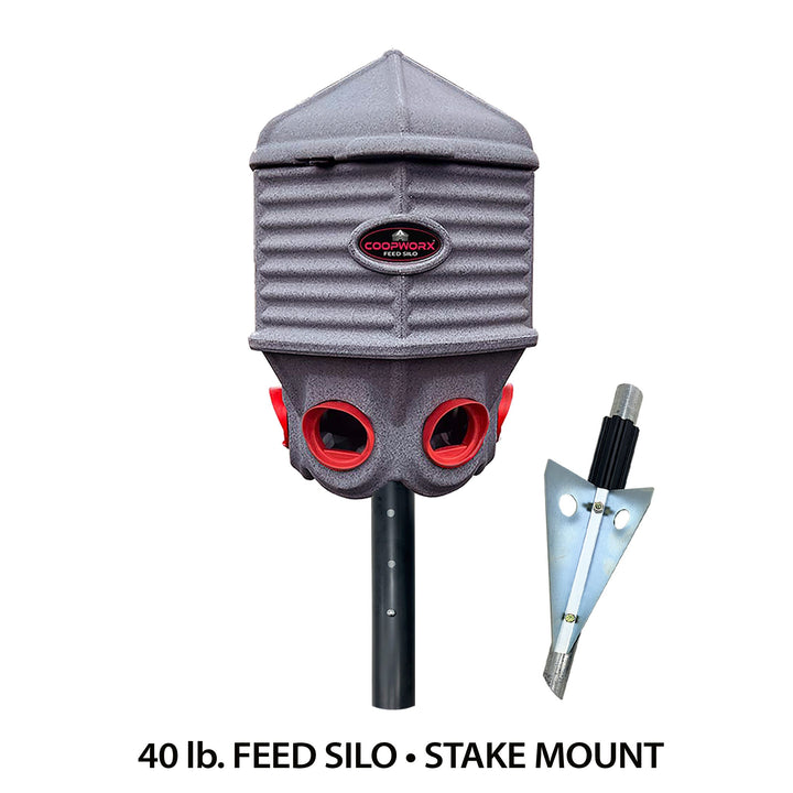 CoopWorx 40 lb. aluminum feed silo with X-Base mount for chicken coops