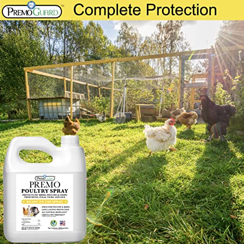 Spray para aves de corral de 128 oz - Totalmente natural, no tóxico - A base de plantas, totalmente natural, no tóxico - Por Premo Guard