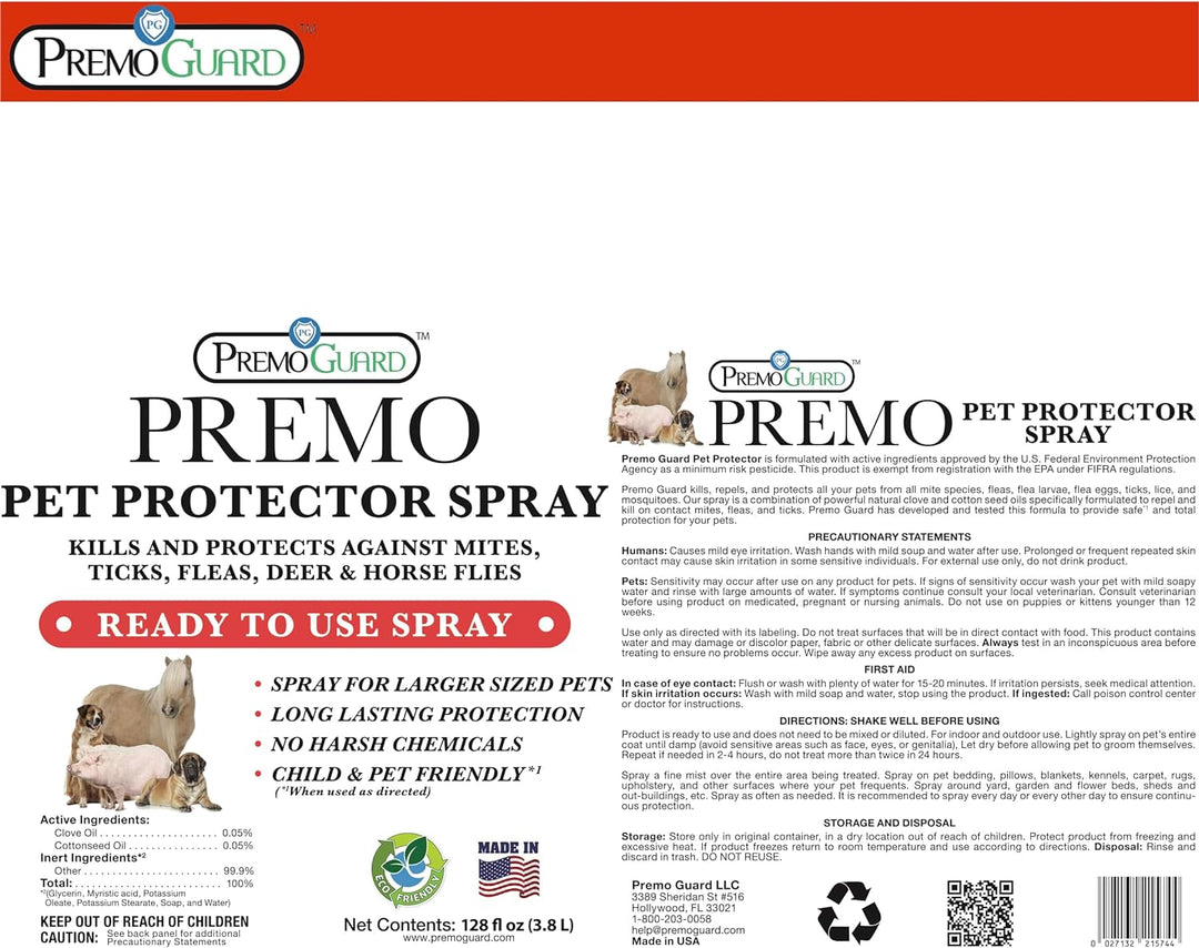 Protector para mascotas de 128 oz - Totalmente natural y no tóxico - Premo Guard