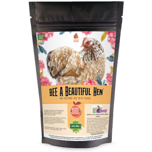 Herbal chicken treat mix with mealworms, wheat, and rose petals by Dahlia Pets, available in 4, 16, and 32-pound sizes.