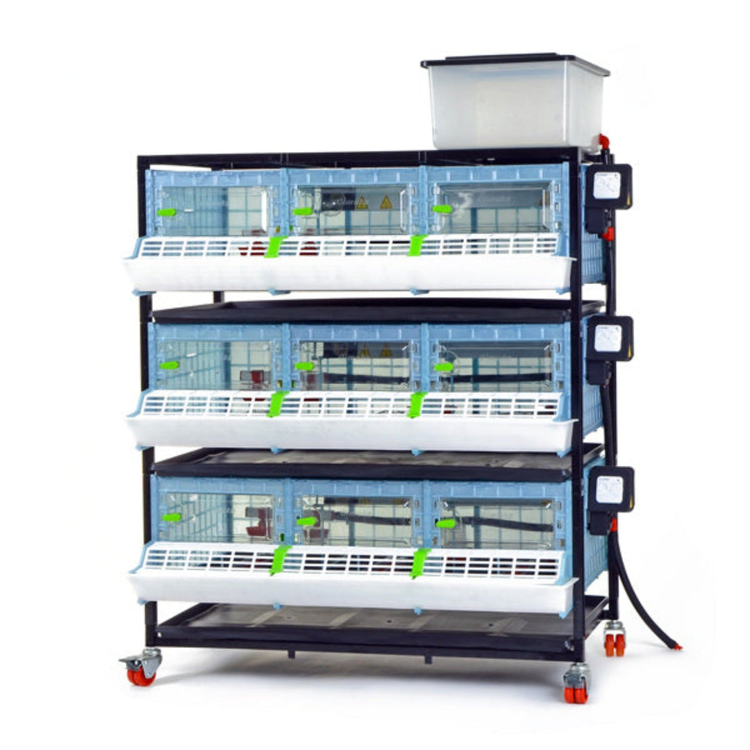 3-layer chick brooder by Hatching Time, 9.5-inch height, accommodates up to 90 quail with automatic heating.