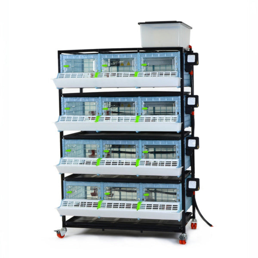 4-layer chick brooder by Hatching Time, 9.5 inches high, designed for 120 quail capacity with automatic heating feature.