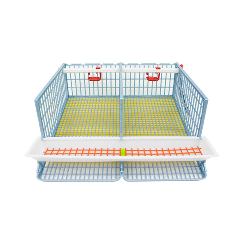 Cimuka plastic quail breeding cage with two sections, designed for up to 10 birds, featuring options for traditional or jumb