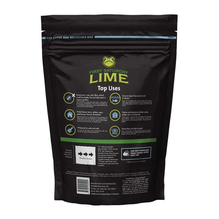 Two 20lb bags of First Saturday Lime and one 10ml eco-friendly insect repellent spray for chicken coop maintenance.