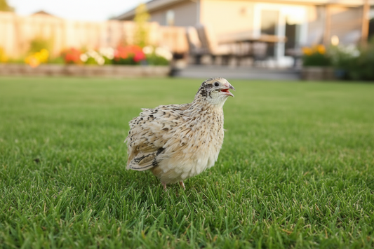 Premium jumbo Italian quail hatching eggs in a natural green setting