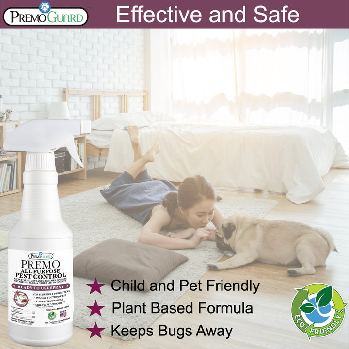 Spray Insecticida Multiusos - 32 oz - A base de plantas, Natural y No Tóxico - Por Premo Guard