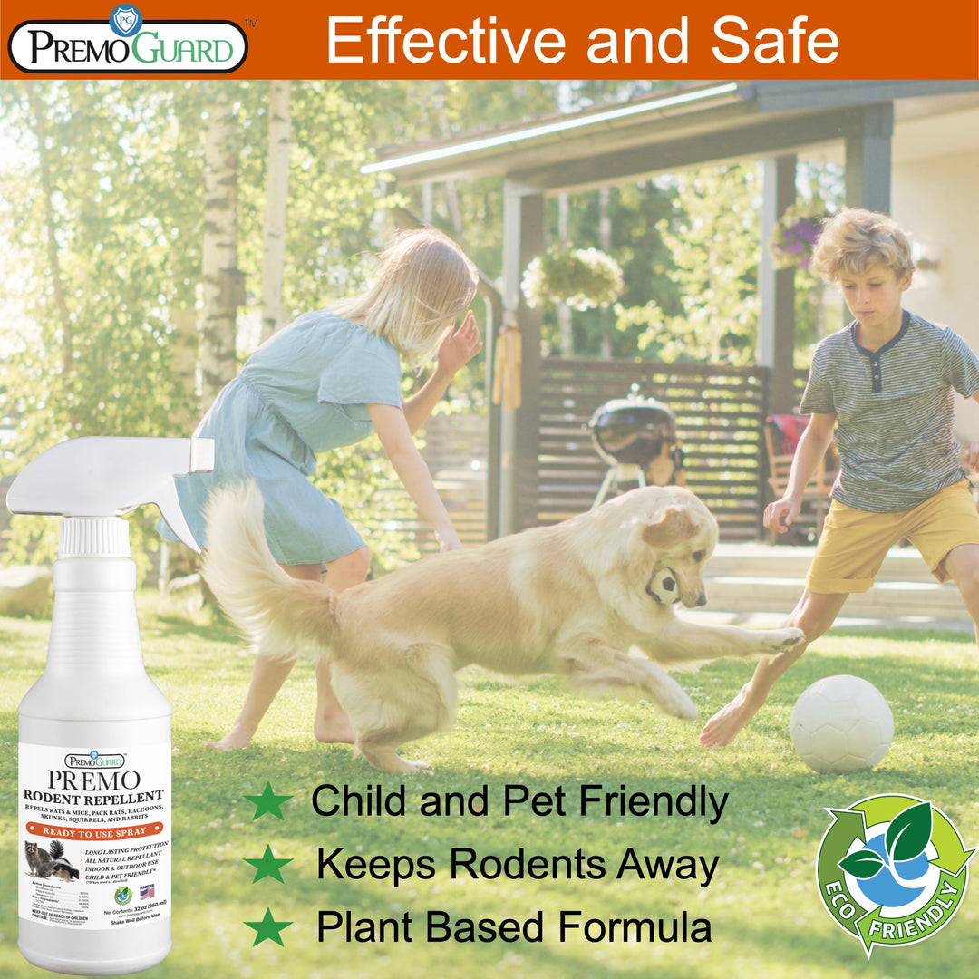 32oz spray bottle of Premo Natural Products peppermint oil rodent repellent, eco-friendly and non-toxic