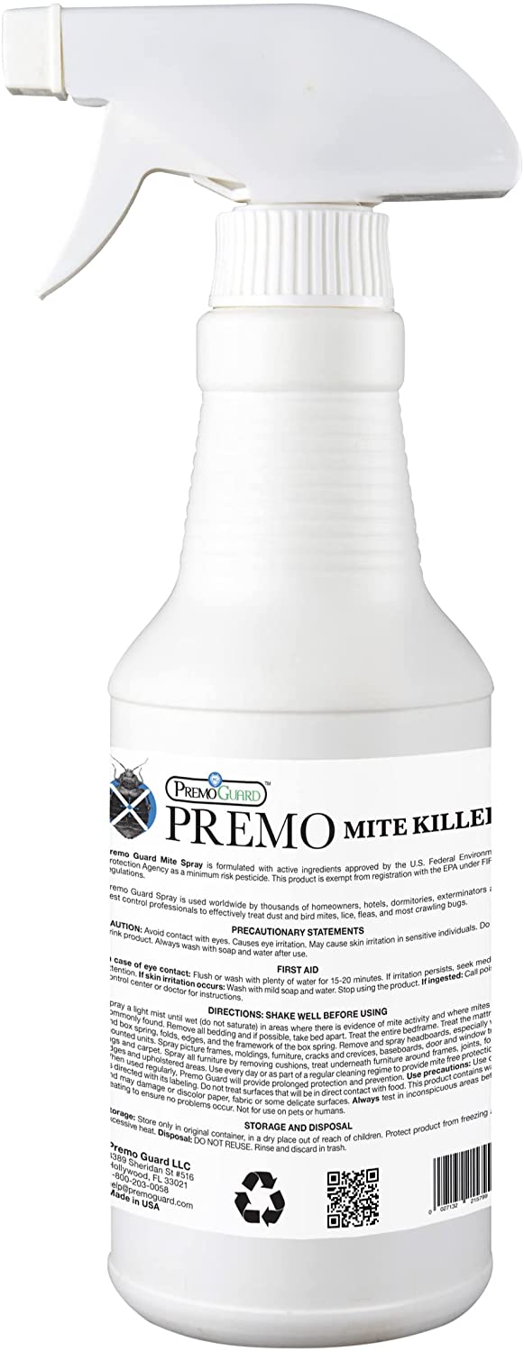 Premo Guard 32oz natural mite killer spray bottle, non-toxic, ideal for allergy relief and bird or carpet mite treatment