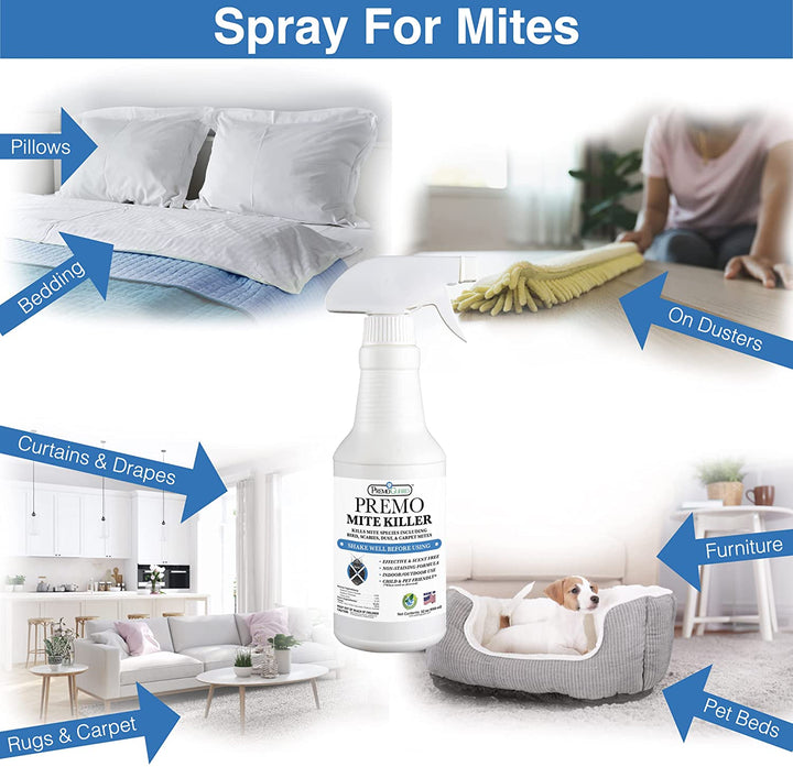 Premo Guard Natural Mite Killer Spray 32oz bottle, non-toxic pesticide for bird and carpet mite treatment