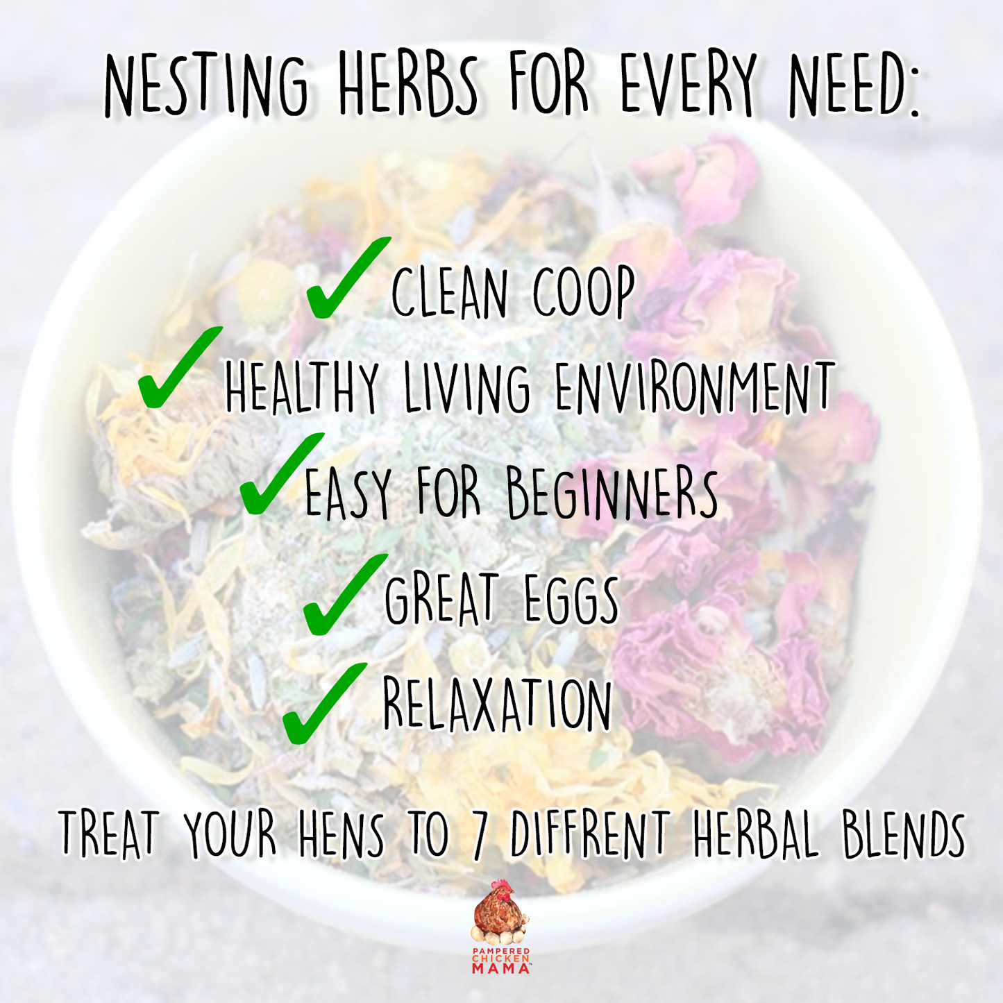 Nesting Herb Starter Bundle by Dahlia Pets with 7 organic herbs for chicken health and wellness.