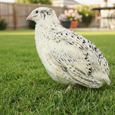 Falb-Fee quail with pale yellow cream feathers, ideal for backyard poultry breeding, by Quailz.com.