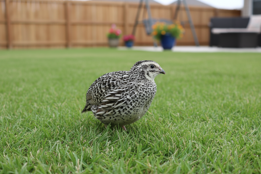 Pearl Pansy quail hatching eggs in a nest, 12 count, Quailz.com by Undique LLC