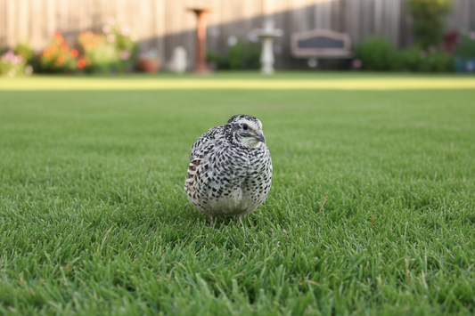 Pearl Pansy quail hatching eggs in a nest, 12 count, Quailz.com by Undique LLC