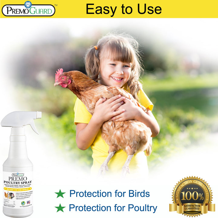 32oz natural poultry spray bottle by Premo Guard, plant-based formula for chicken mite control