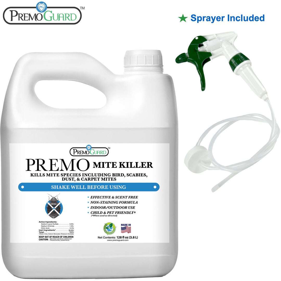 128oz non-toxic spray bottle for mite control from Premo Natural Products, suitable for birds and carpets