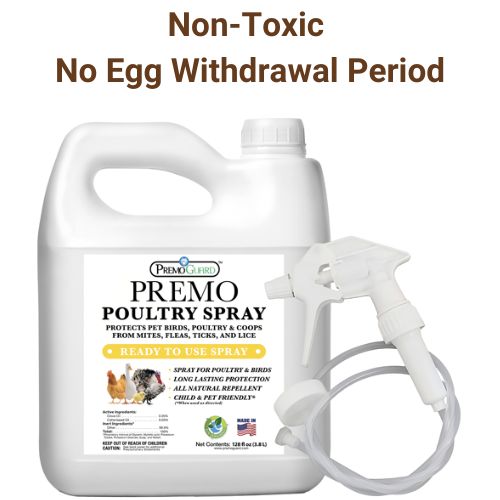128oz Premo Guard Natural Poultry Spray bottle for essential oil mite treatment in backyard chickens