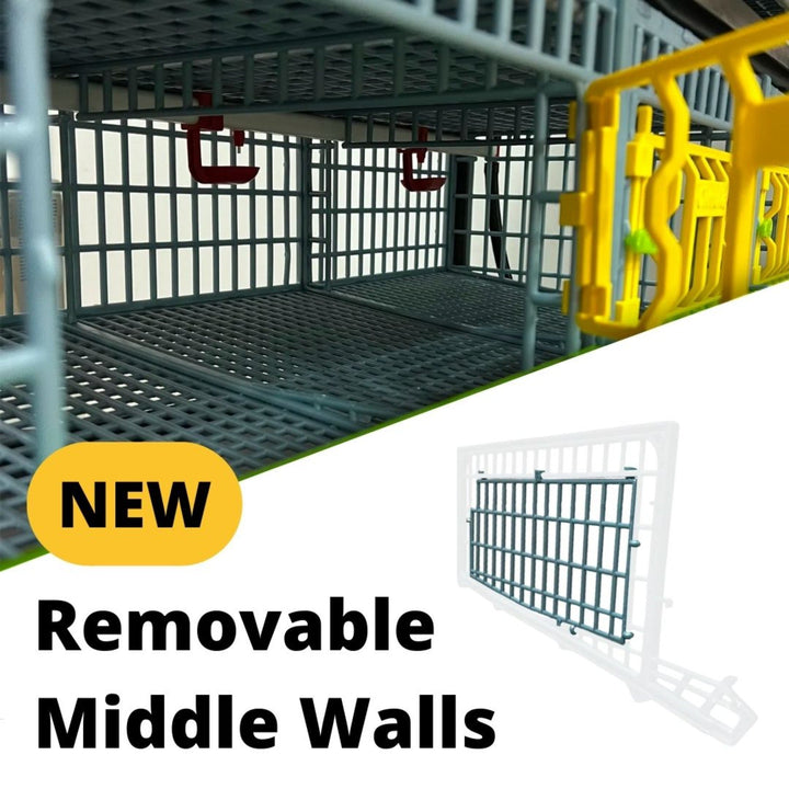 5-layer stackable plastic quail breeding cage in gray by Hatching Time with gravity-fed water system and egg collection tray
