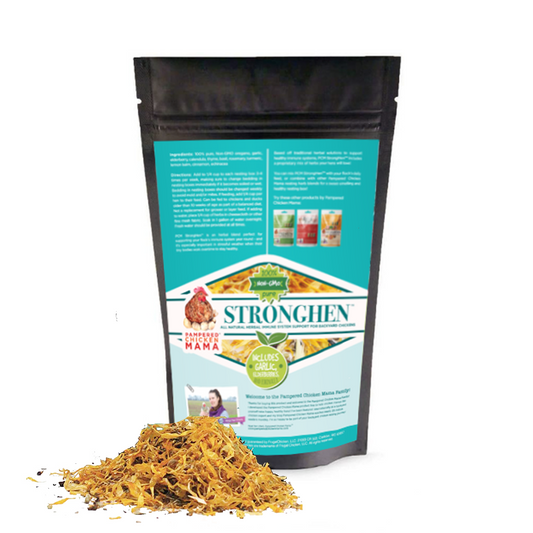 StrongHen Herbal Nesting Box Blend by Dahlia Pets – natural aromatic herbs for chicken coops, featuring dried yellow and gre