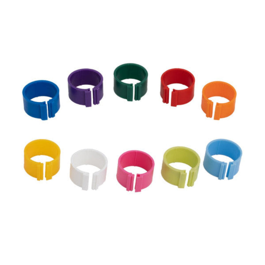 Durable 6mm yellow polypropylene poultry leg bands by Hatching Time, pack of 25 for bird identification.