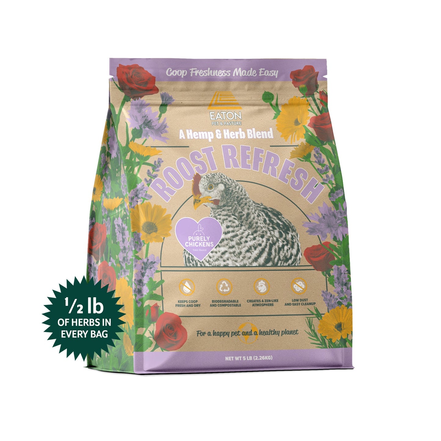 Ambientador premium de cáñamo y hierbas para gallineros Roost Refresh - 5 lb