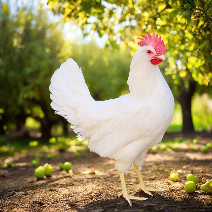 White Leghorn baby chicks for sale, high egg production, ideal for poultry farming, from Az Chickens.
