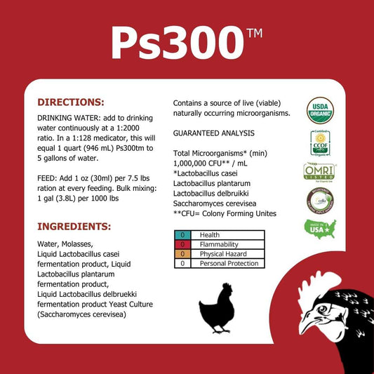 Ps300™ Liquid Probiotic Direct-Feed Microbial Supplement for Poultry