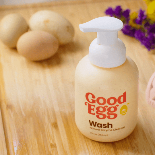GoodEgg Wash concentrated egg wash refill, two bottles, eco-friendly packaging.
