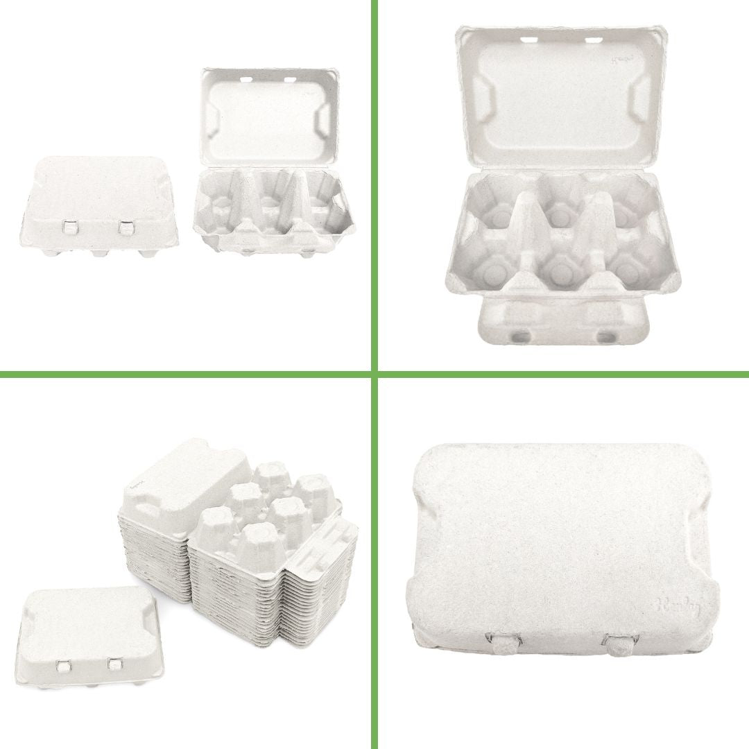 White recycled cardboard duck egg cartons, 6-count, by My Pet Chicken, eco-friendly packaging for custom branding.