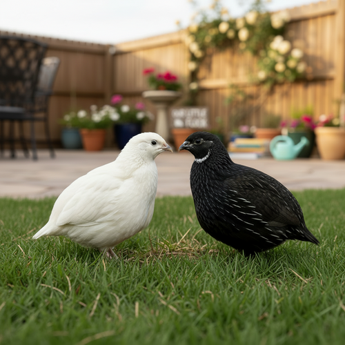 Black and white Coturnix quail hatching eggs from Quailz.com in a 50:50 mix, available in different egg counts.