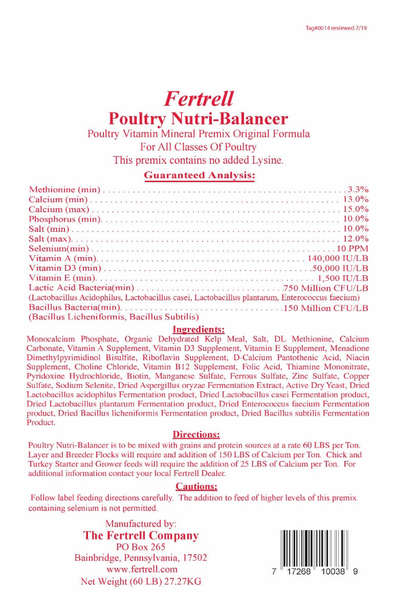 Fertrell High-Potency Breeder Supplement in a 1 lb bag for adult bird fertility and feather support by Az Chickens.