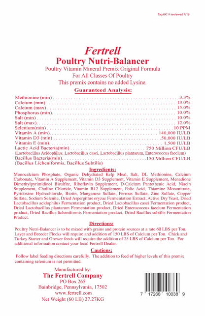 Fertrell High-Potency Breeder Supplement in a 1 lb bag for adult bird fertility and feather support by Az Chickens.