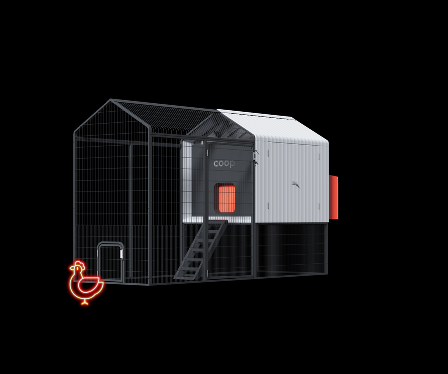 Smart Automated Chicken Coop by The Smart Coop with steel run, AI cameras, and app control features.