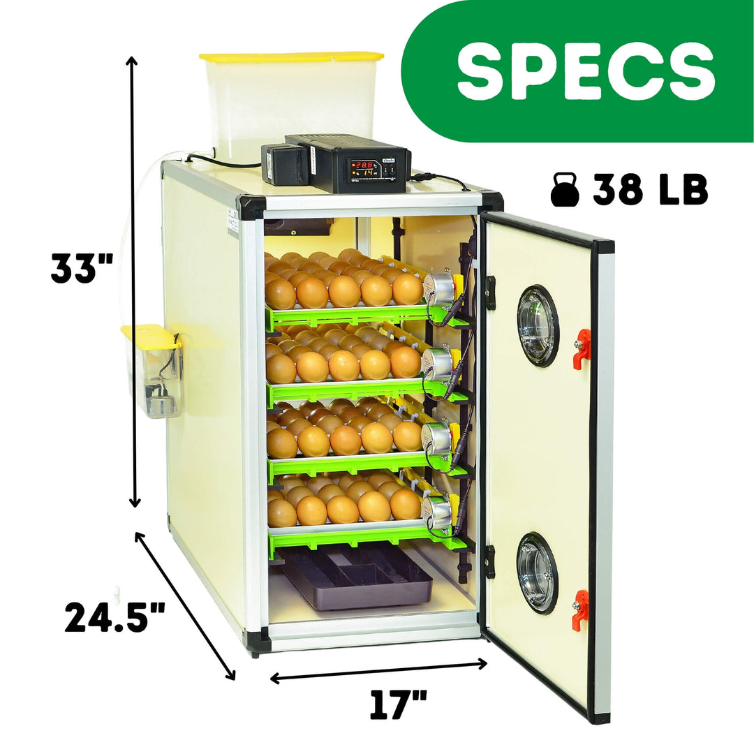 White Cimuka 240 egg incubator kit with automatic setter and hatcher for breeding chickens