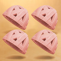 Four silicone egg cleaning brushes in assorted colors by GoodEggStuff, designed for easy chicken egg scrubbing.