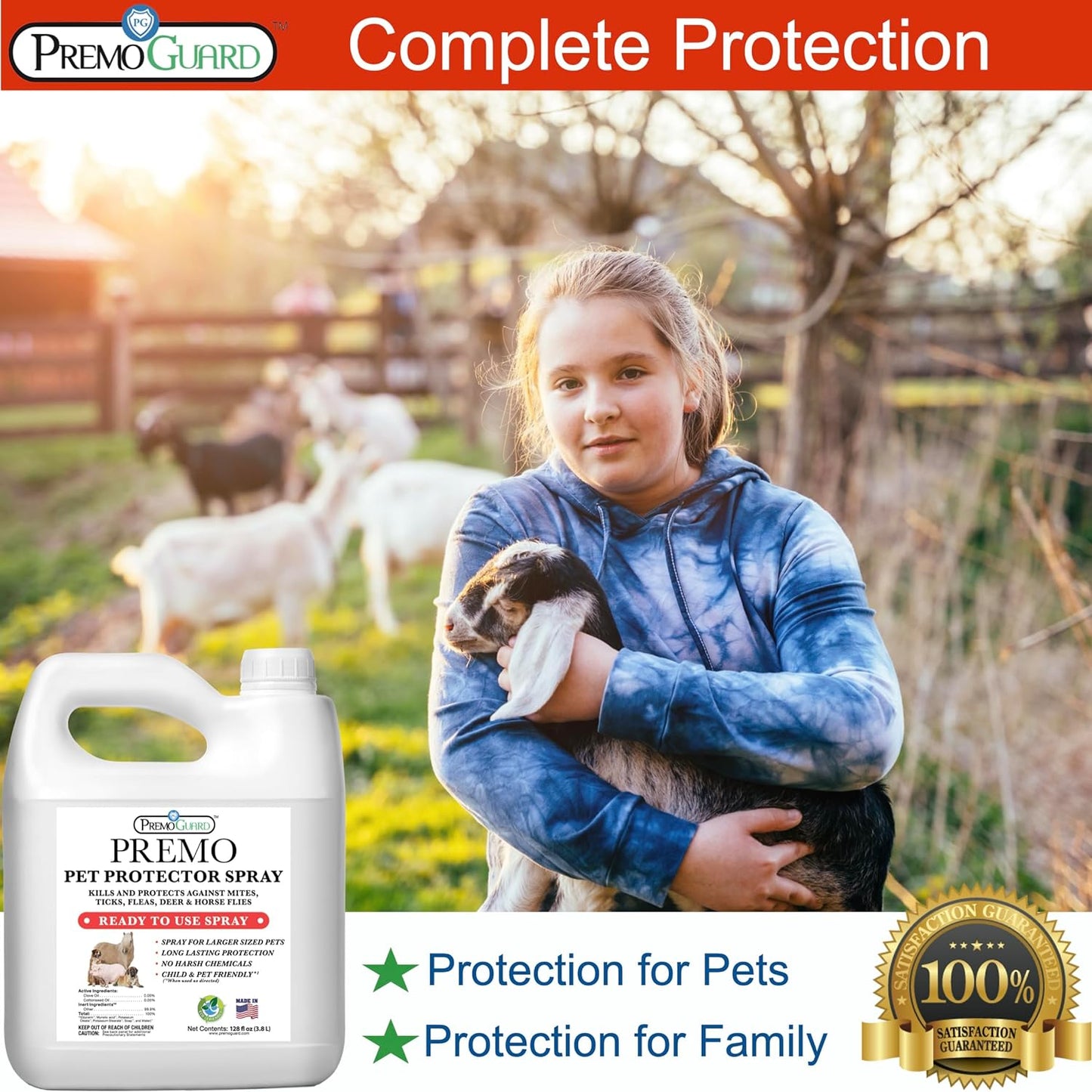 Premo Guard Natural Pet Protector Spray 128oz - Flea & Tick