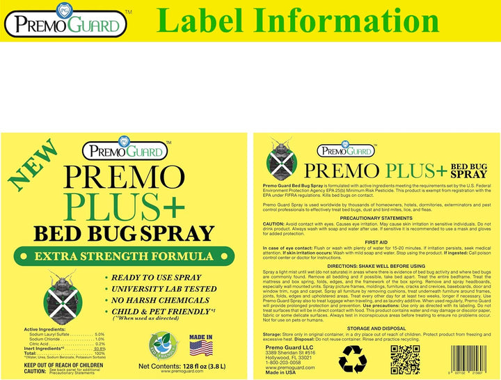 Premo Bed Bug Plus - 128 oz - All Natural Non Toxic - Premo Guard