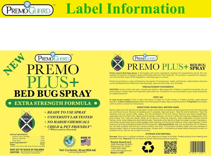 Premo Bed Bug Plus - 32 oz - All Natural Non Toxic - Premo Guard