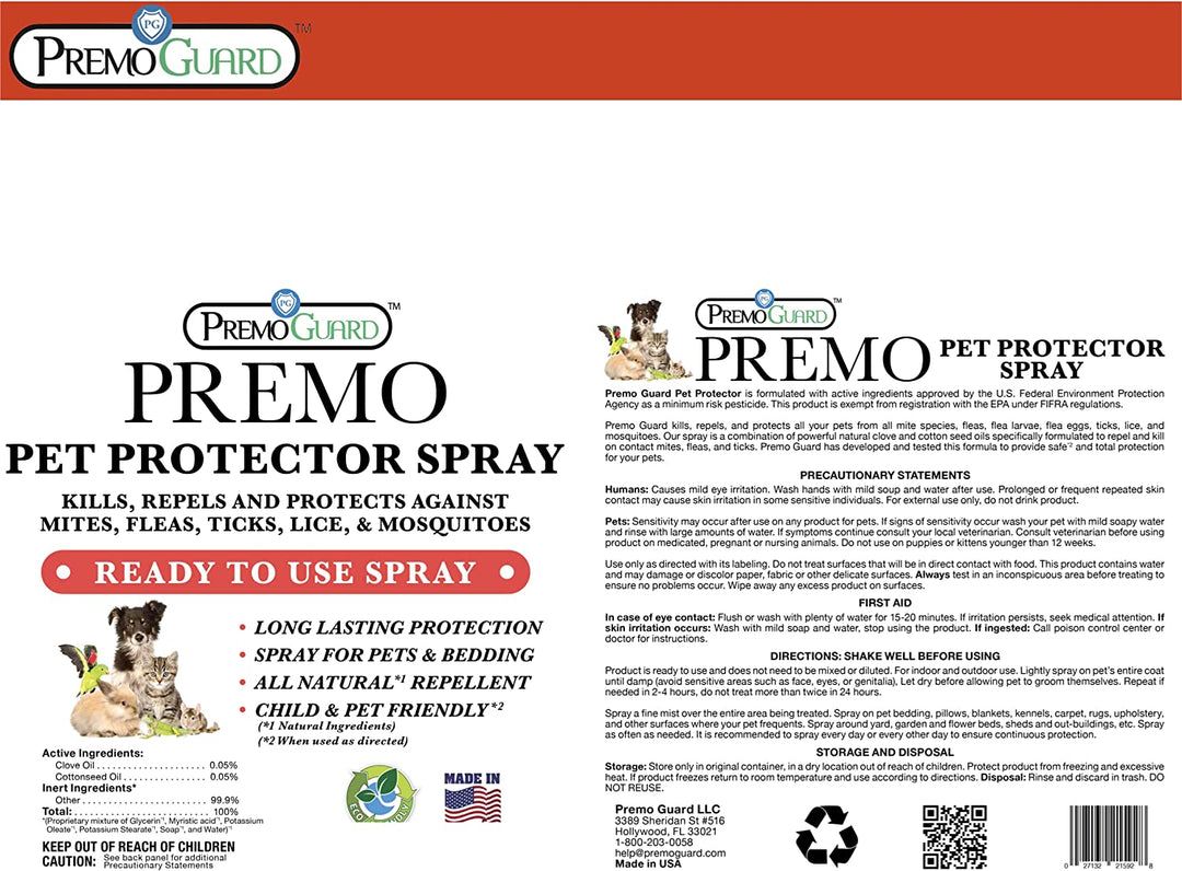 Protector para mascotas de 16 oz - Totalmente natural y no tóxico - Premo Guard 