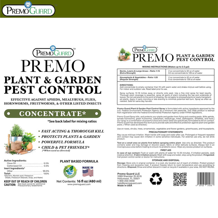 Concentrado para el control de plagas de plantas y jardines, 16 oz, rinde hasta 2,5 galones, de Premo Guard 