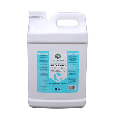 Southland Organics Big Ole Bird probiotics for poultry in a 2.5-gallon container, designed for flock health and digestion.
