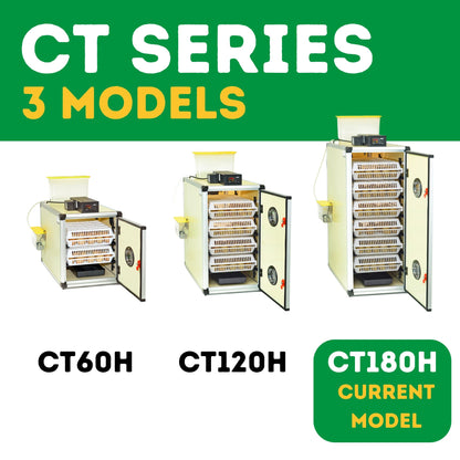 CT180H egg hatcher with automatic humidity control, 180-egg capacity, air route ventilation, and APC cooling system