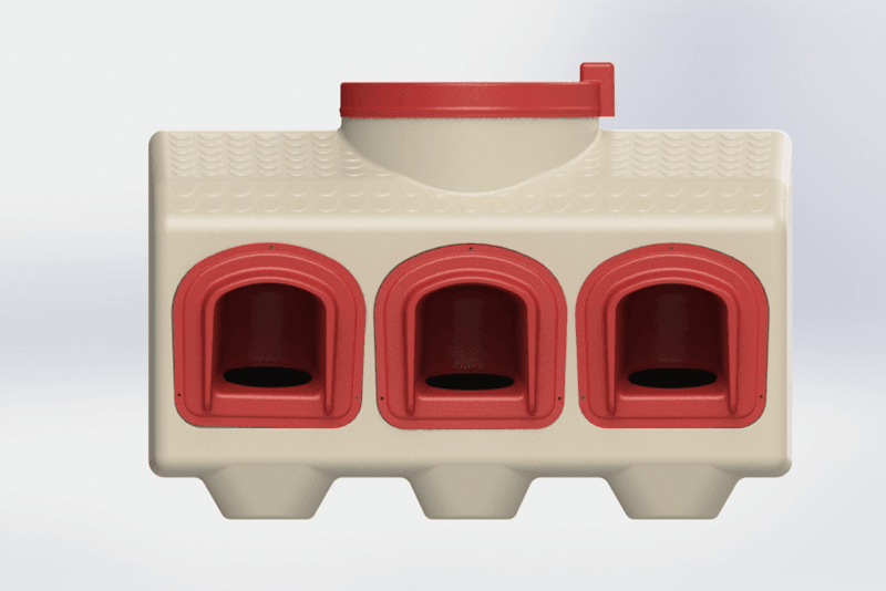 Automatic BPA-free chicken feeder in gray with 50-pound capacity for backyard use by OverEZ Chicken Coop