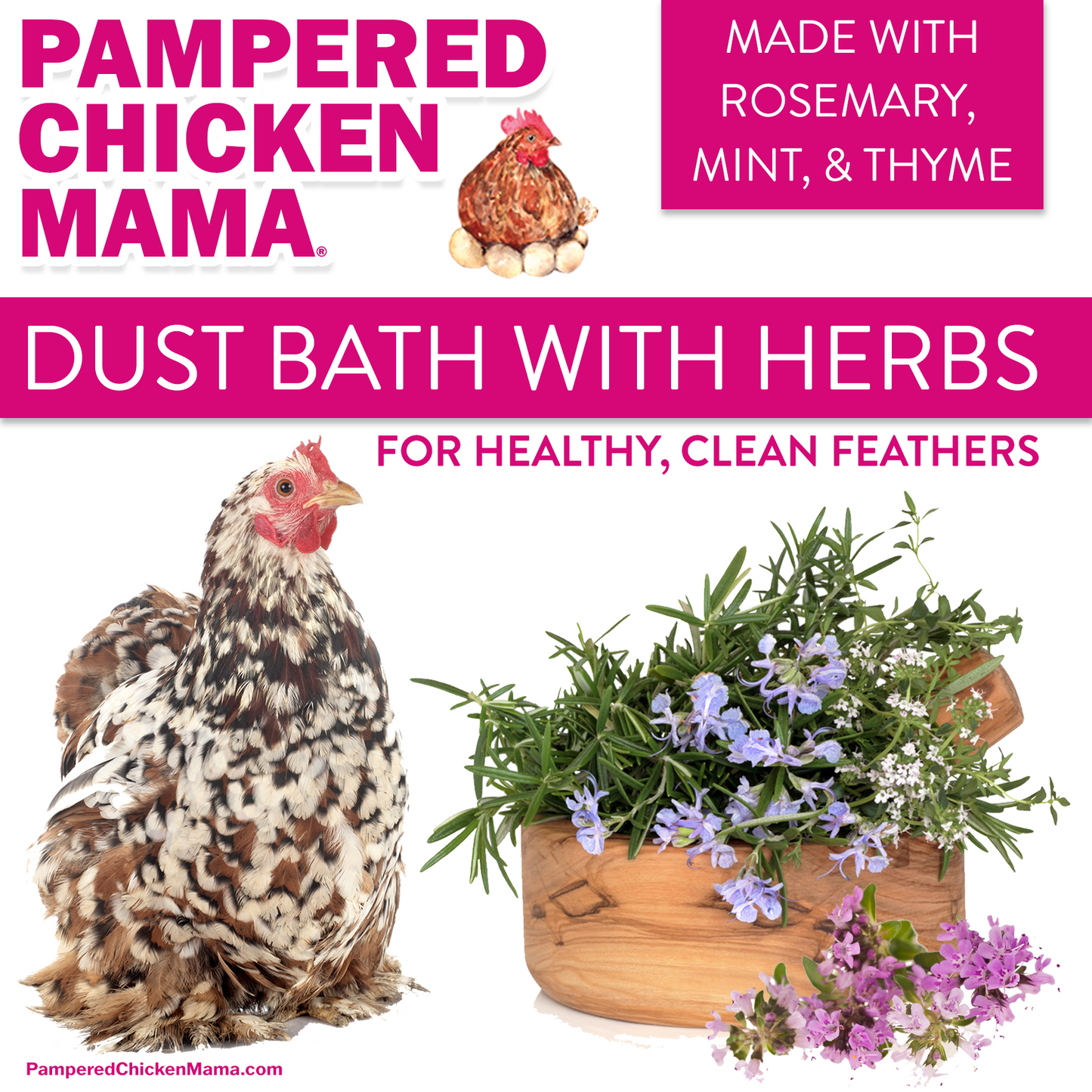 Natural chicken dust bath with herbs and diatomaceous earth, 5lbs, by Dahlia Pets, for effective mite prevention.