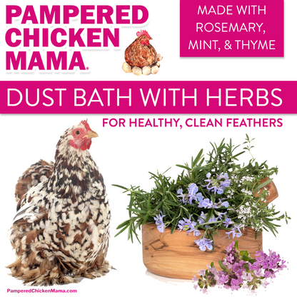 Natural chicken dust bath with herbs and diatomaceous earth, 5lbs, by Dahlia Pets, for effective mite prevention.