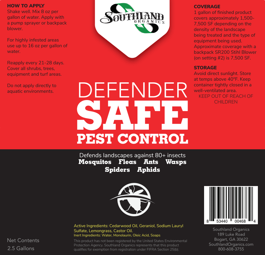 Southland Organics Defender Natural Contact Kill Insecticide, 2.5 gallons, for pest control against ants, fleas, and spiders