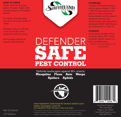 Southland Organics Defender Natural Contact Kill Insecticide, 2.5 gallons, for pest control against ants, fleas, and spiders