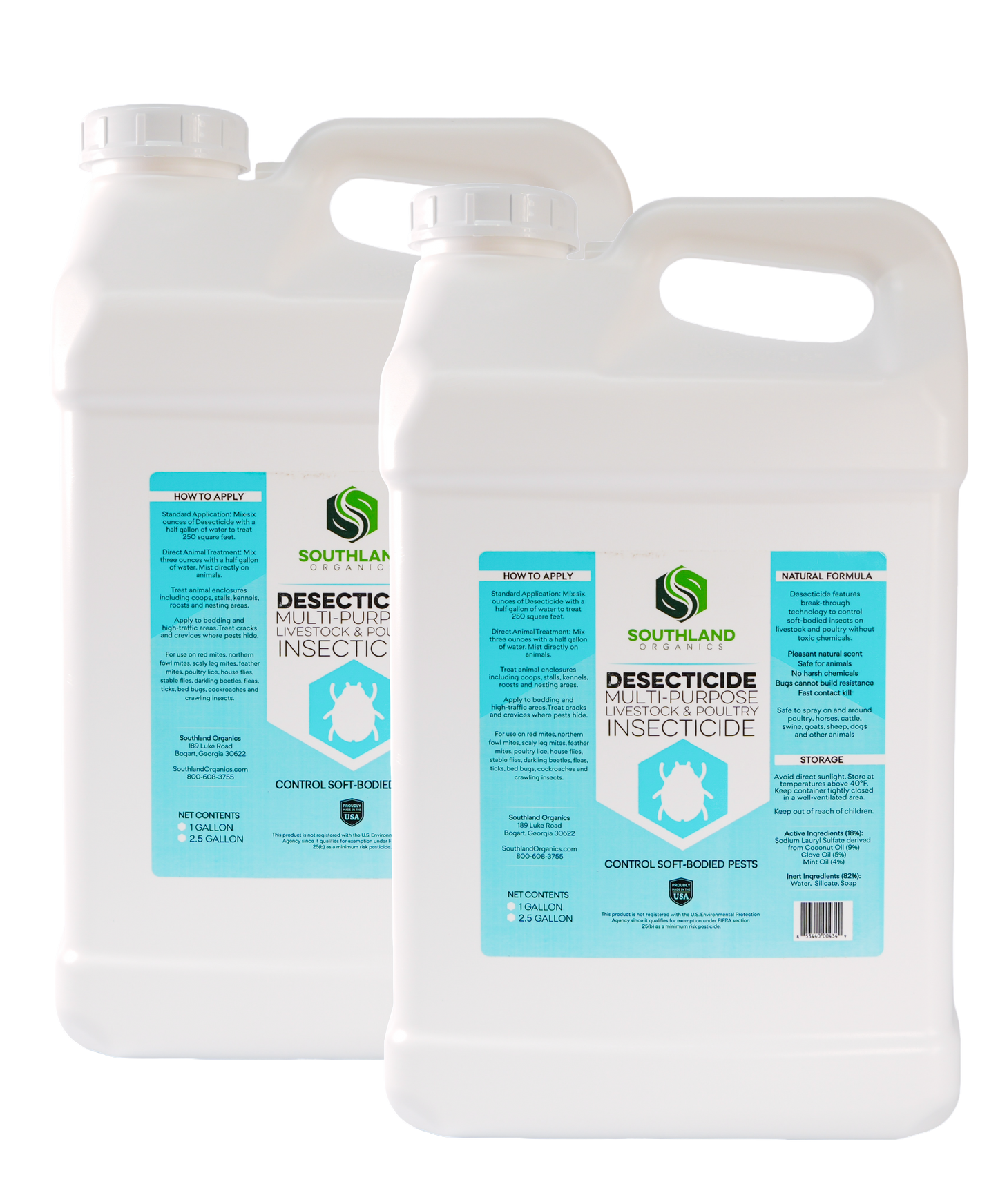 Natural insecticide for poultry in quart-sized container, labeled for chicken mite and parasite control by Southland Organic