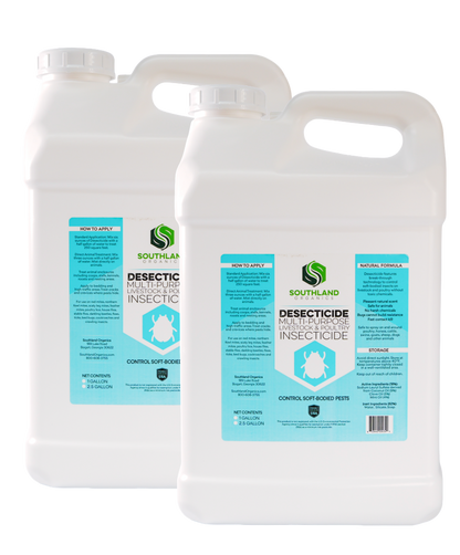 Natural insecticide for poultry in quart-sized container, labeled for chicken mite and parasite control by Southland Organic